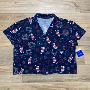 Celebrate Patriotic Womens 4th Of July Fireworks Print Button Up‎ Pajama Top XL